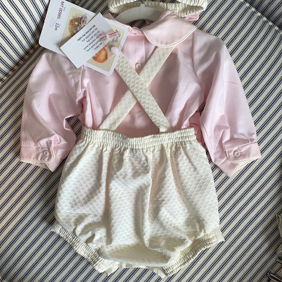 Pretty Originals Dungarees Overalls Set Pink Cream 12mo NWT - Picture 4 of 11